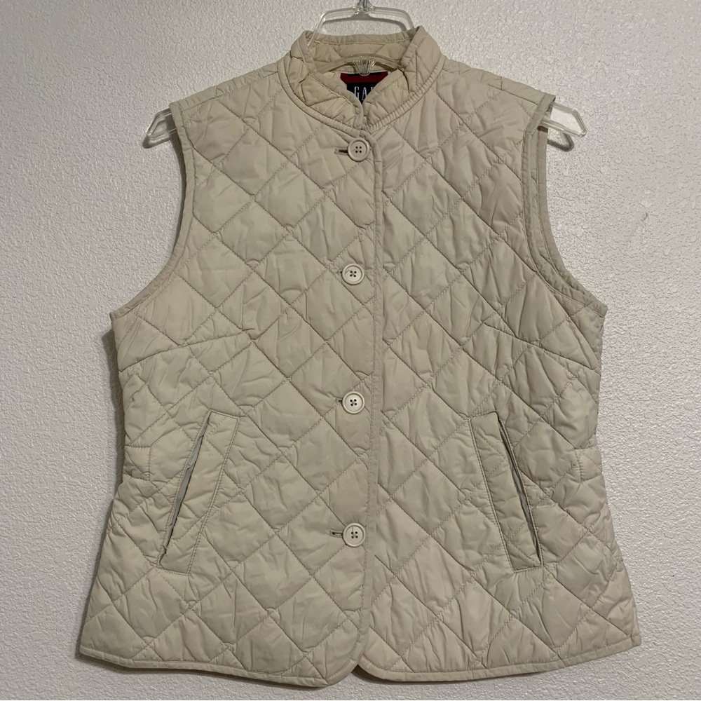 Gap Diamond Quilted Vest Lightweight Button Front Sleeveless Beige Size Medium